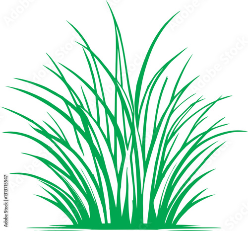 A simple yet elegant digital illustration of a grass bush, depicted in a high-contrast vector style. The blades of grass are sharp and well-defined, arranged in a natural yet stylized manner.