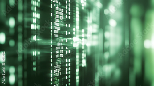 Futuristic green binary code matrix pattern illuminates digital data streams