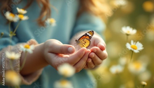 Wallpaper Mural closeup of children's hands holding pure butterfly symbolizing innocence, pure moment enhancing natural beauty, pure design perfect for creative projects, pure innovation admired globally Torontodigital.ca
