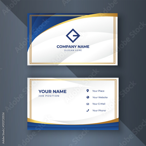 Elegant blue gold business card design mockup