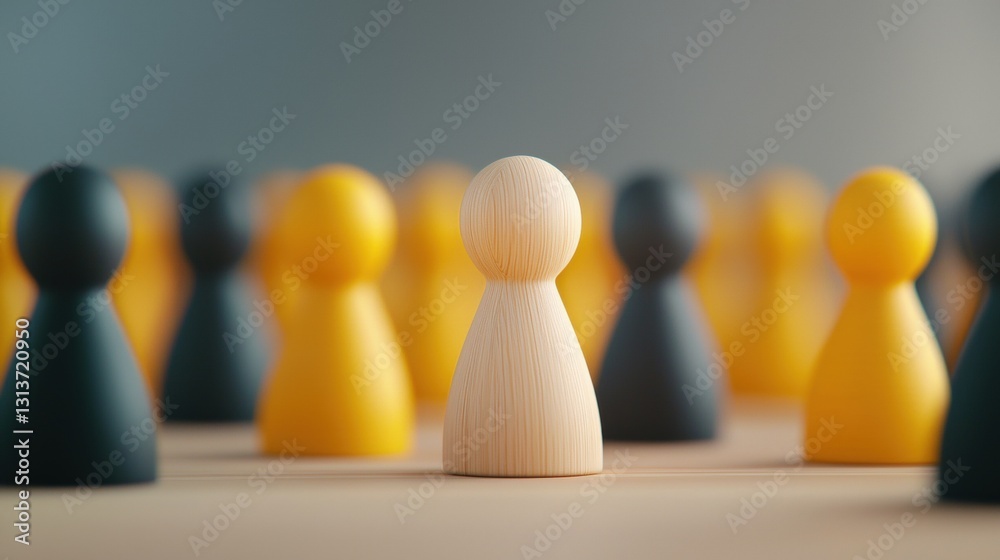 A central wooden figure stands out among a group of colorful game pieces, highlighting individuality and focus in a playful setting. A central wooden figure stands out among a group of colorful game pieces, highlighting individuality and focus in a playful setting.