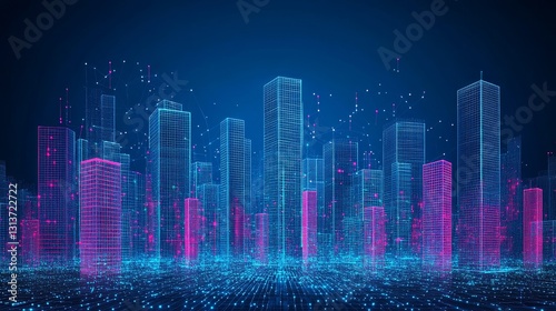 Digital Cityscape  Abstract Urban Skyline with Glowing Lights and Futuristic Design for Technological Innovation Visuals