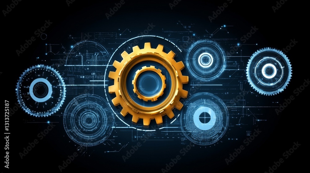 Obraz premium Advanced Technology Gears Blueprint Background Modern Industrial Solutions Innovative Engineering Process Automation and Mechanical Design