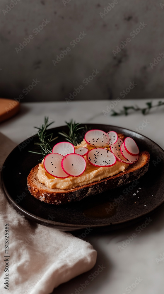 Creamy Hummus Toast with Radish Slices Creamy Hummus Toast with Radish Slices