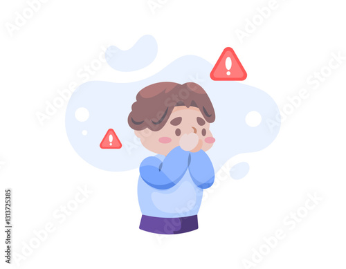 illustration of a boy covering his nose because he doesn't want to inhale cigarette smoke. warning not to inhale pollution smoke. air pollution problem. flat style character illustration. element