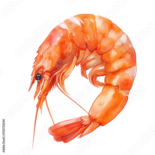 watercolor illustration Vibrant shrimp. on transparent cutout, PNG file