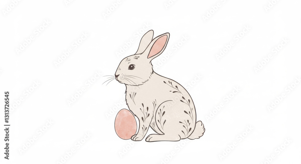 Obraz premium Adorable rabbit sitting next to a pastel colored egg