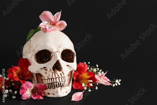 Human skull with beautiful ...