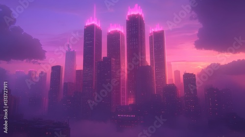 Wallpaper Mural Futuristic cityscape glowing with vibrant pink and purple hues evoking a dreamy technology and advanced urban environment Torontodigital.ca