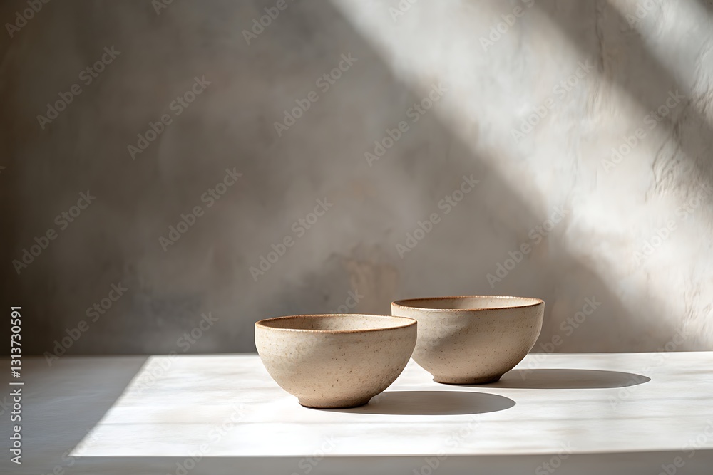Two Beige Bowls on a Table - Minimalist Kitchen Decor Two Beige Bowls on a Table - Minimalist Kitchen Decor