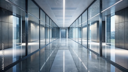 Wallpaper Mural Modern Office Corridor with Glass Walls and Polished Floor, Bright Lighting and Clean Design Torontodigital.ca
