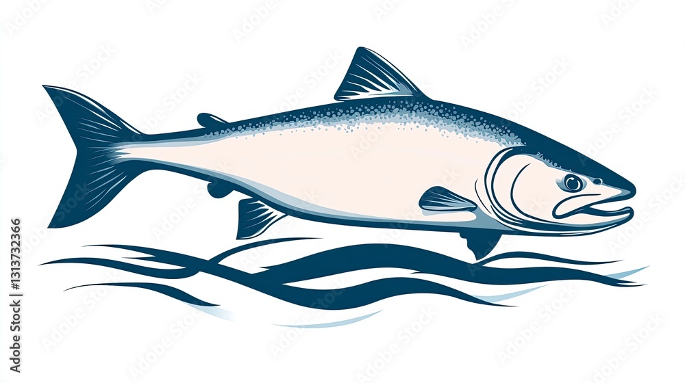 Fototapeta premium A stylized illustration of a salmon swimming in water.
