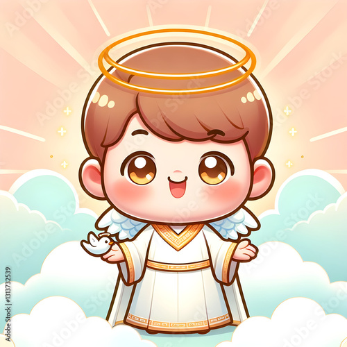 Cute Cartoon Jesus with a Peaceful Smile in a Pastel Background