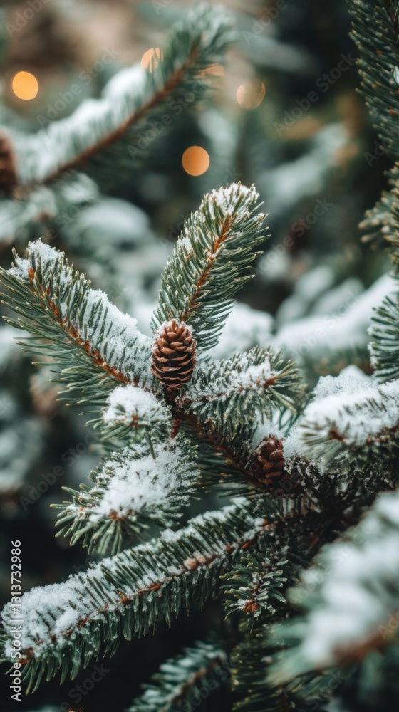 snowy pine tree branches with pine cones snowy pine tree branches with pine cones