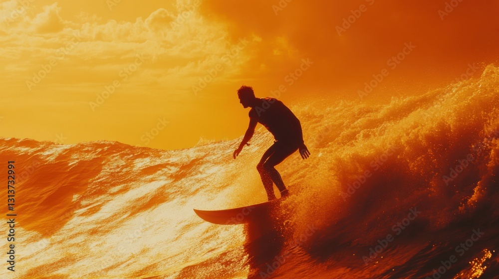 Obraz na plátně surfer riding sunset wave