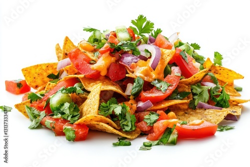 Appetizing Mexican Nachos Delight with Fresh Vegetables and Melting Cheese Sauce a Gourmet Food