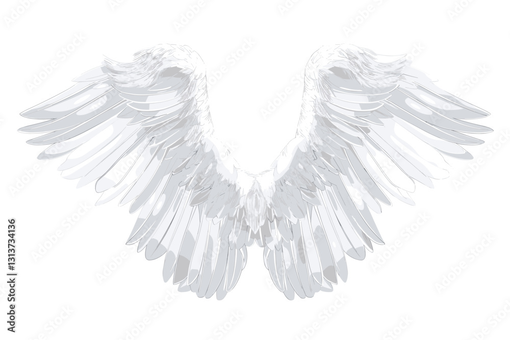 Obraz premium Wings. Vector illustration on white background. Black and white style. 