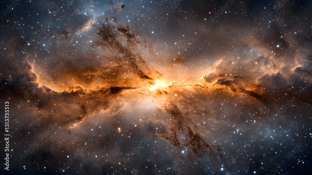 Fototapeta premium Cosmic Nebula Orange and Brown Celestial Clouds in Deep Space