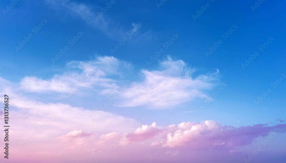 Obraz premium Gradient Spring Sky Pastel. Blue to pink violet color transitions. Subtle sky.