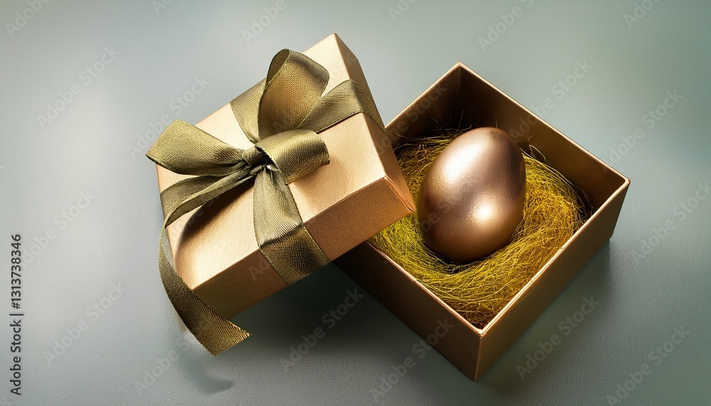 Exclusive Easter Gift. Elegant gift box, velvet egg inside. Luxury present.