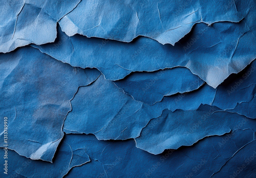 Naklejka premium Textured Blue Paper Background with Torn Edges and Layered Design Ideal for Creative Projects, Collages, and Modern Digital Designs