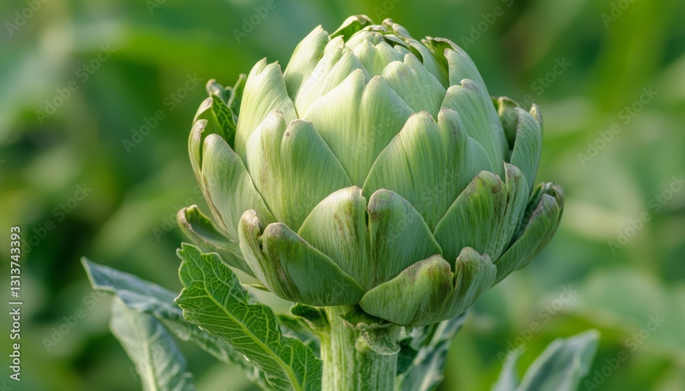 Obraz premium Vibrant Green Artichoke Growing in the Field, Nature s Delight, Close-Up of Fresh Artichoke