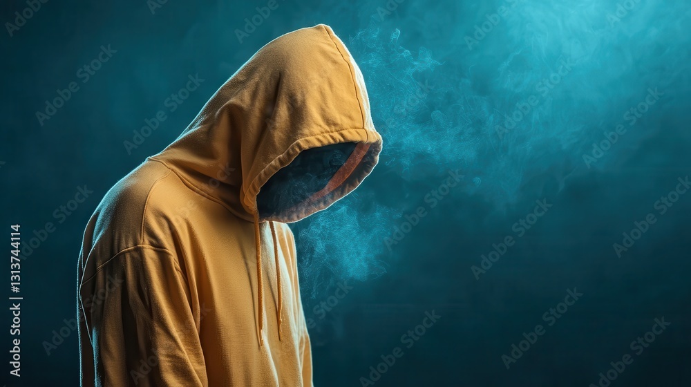 An enigmatic figure wearing a hoodie stands silently, shrouded in smoke, evoking a sense of mystery and introspection amidst a dramatic lighting backdrop that captivates the viewer. An enigmatic figure wearing a hoodie stands silently, shrouded in smoke, evoking a sense of mystery and introspection amidst a dramatic lighting backdrop that captivates the viewer.