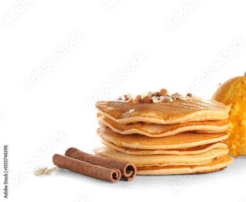 Stack of golden pancakes to...