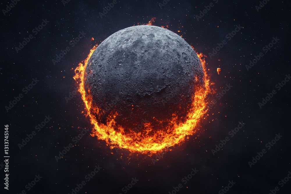 custom made wallpaper toronto digitalCelestial event moon surrounded by fiery flames in dark space digital art abstract environment