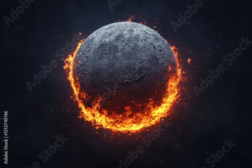 Wallpaper Mural Celestial event moon surrounded by fiery flames in dark space digital art abstract environment Torontodigital.ca