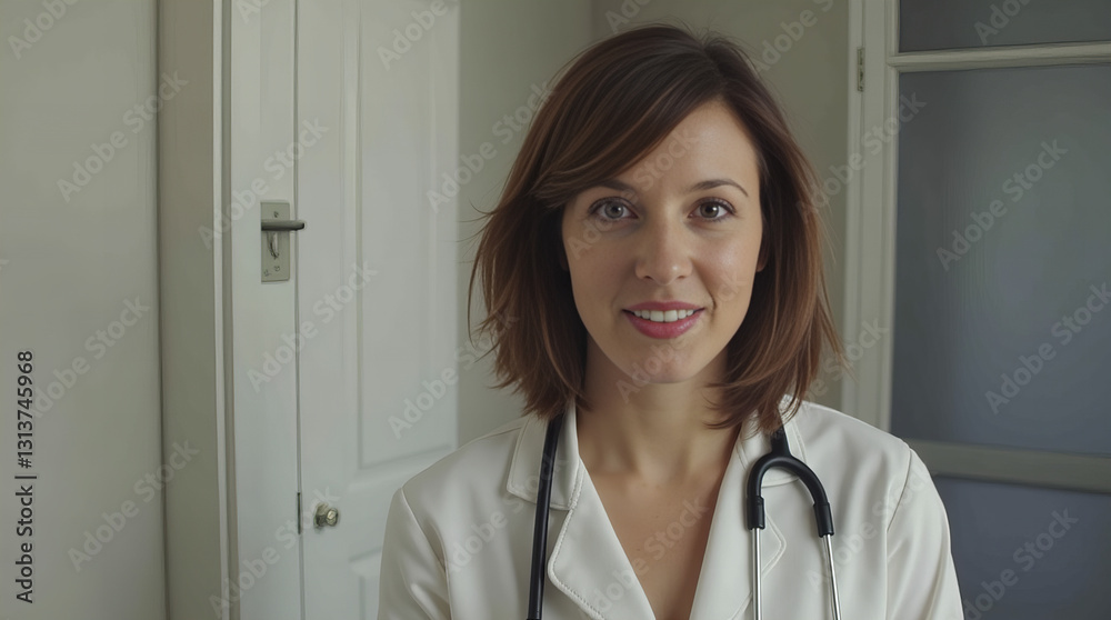 Smiling Female Doctor in White Coat – Confident and Friendly Medical Professional in Clinic Smiling Female Doctor in White Coat – Confident and Friendly Medical Professional in Clinic