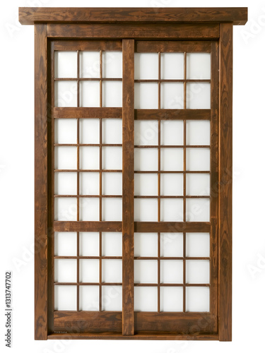 Japanese wooden window isolated on white background. 3d render image.