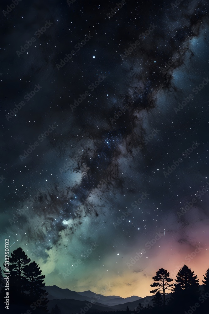 Fototapeta premium Milky way across the sky in watercolor style