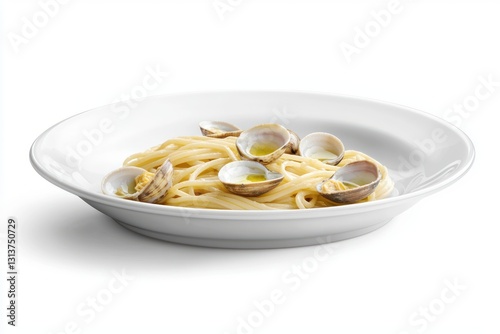 Appetizing spaghetti alle vongole served in elegant white bowl classic italian seafood pasta dish