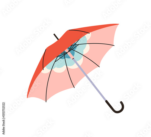 Icon of open straight umbrella. Modern colored parasol, brolly, bumbershoot for protection from rainy weather. Rain shield, canopy, gamp. Flat isolated vector illustration on white background