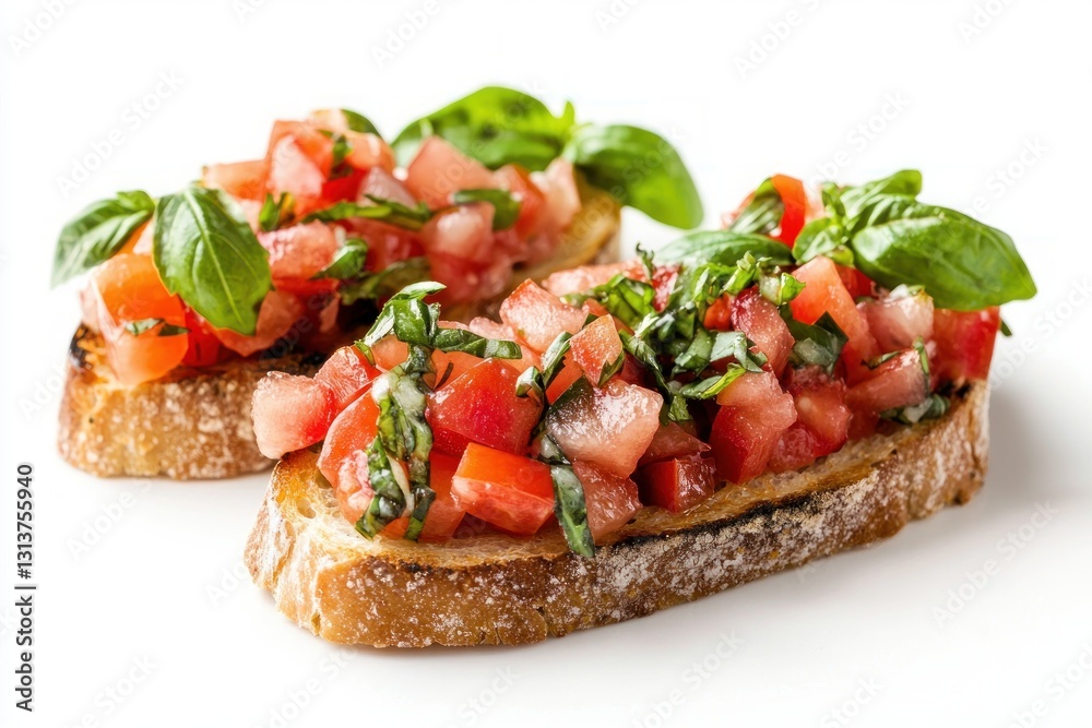 Delicious bruschetta with fresh tomatoes and basil on toasted bread Italian appetizer food photography Delicious bruschetta with fresh tomatoes and basil on toasted bread Italian appetizer food photography