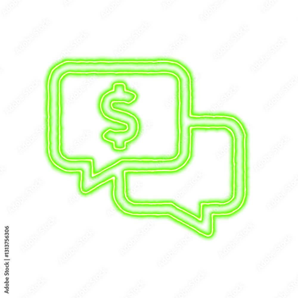 Icon comments dollar from the flow of energy of green color. Shimmering neon Icon comments dollar from the flow of energy of green color. Shimmering neon