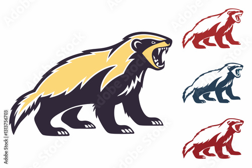 Badger Mascot: A fierce badger mascot illustration in a vibrant style, with multiple variations set against a clean backdrop.