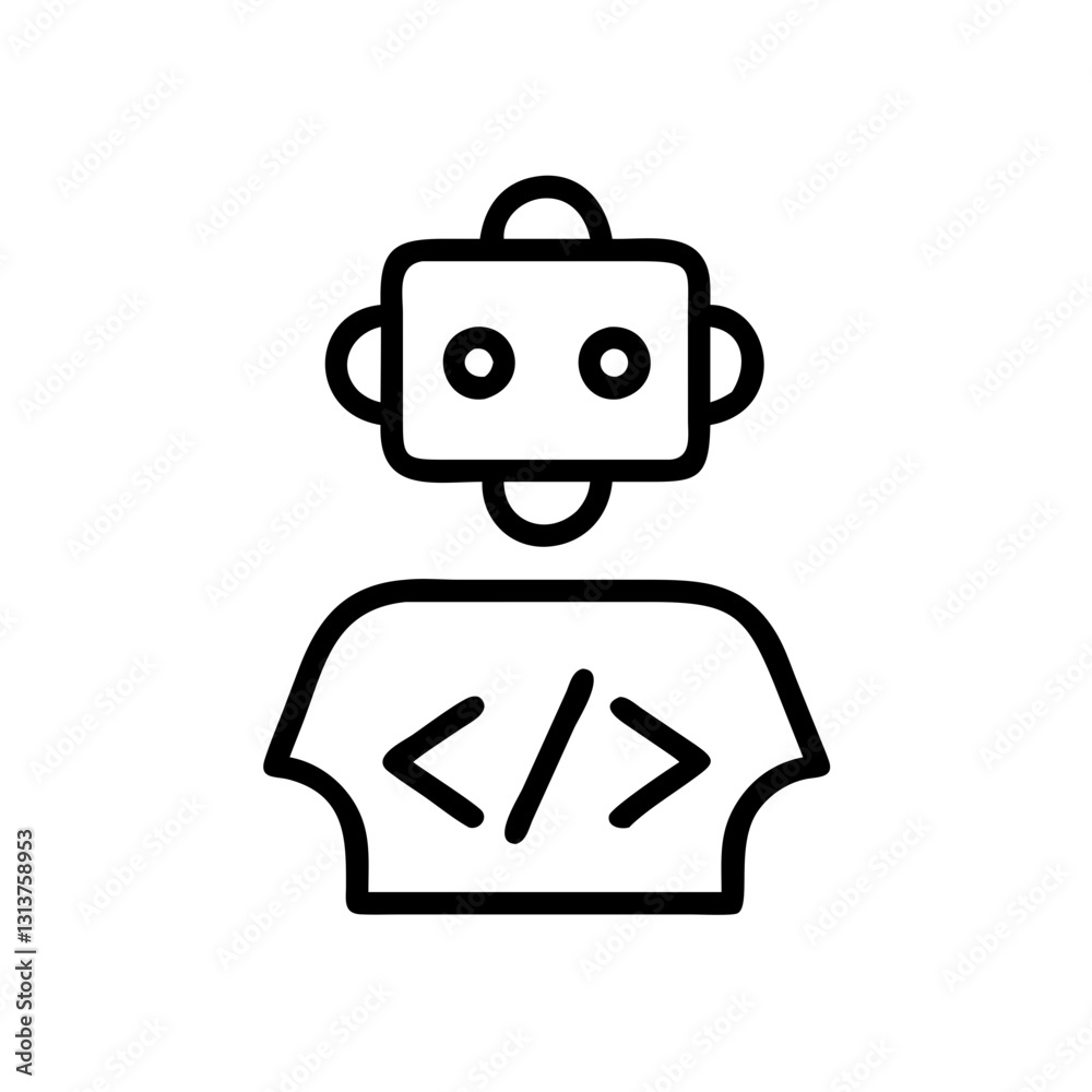 AI code generator icon representing coding with a robot illustration AI code generator icon representing coding with a robot illustration