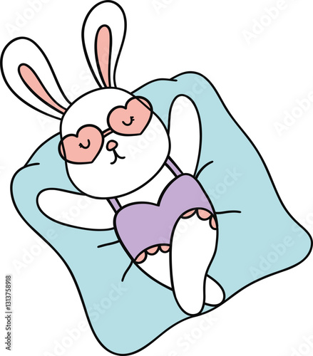 Bunny sunbathing on a beach towel Illustration
