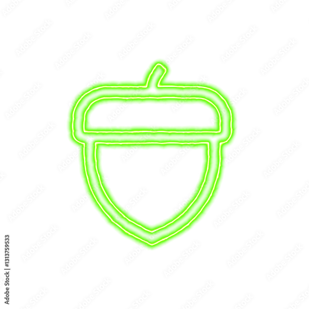 Obraz premium Icon acorn from the flow of energy of green color. Shimmering neon