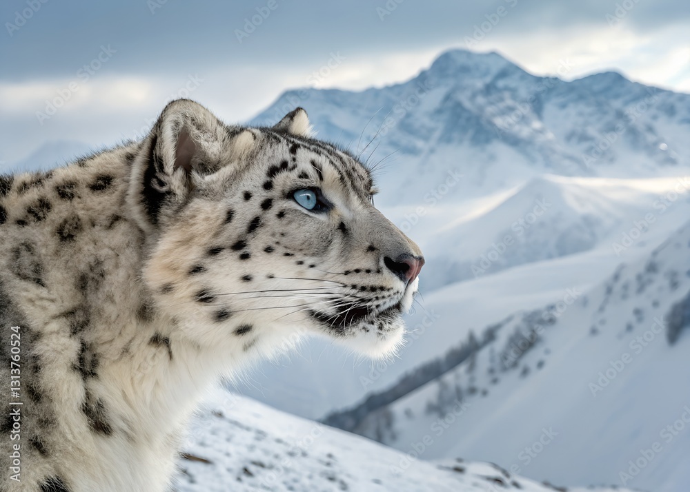 Obraz premium Close-Up of Snow Leopard in Mountain Landscape