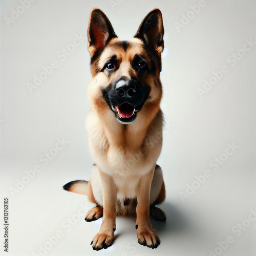 A German Shepherd sitting on a white background