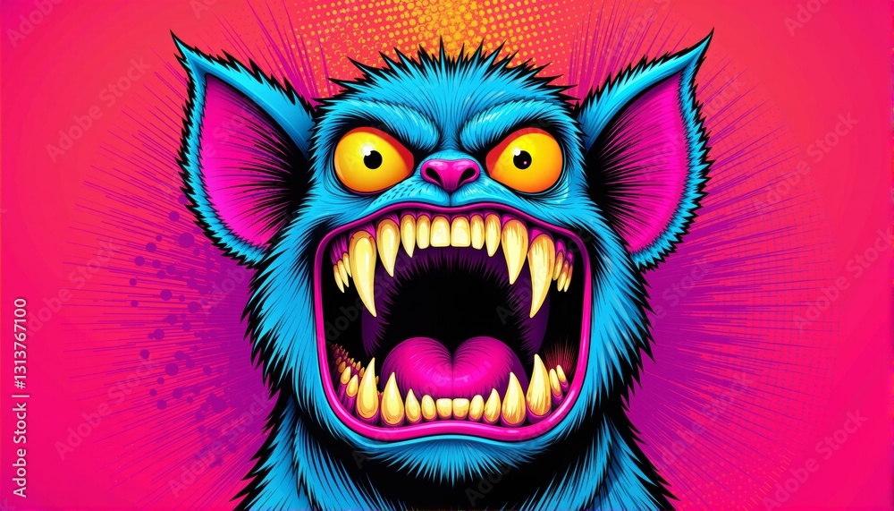 Vibrant blue creature with exaggerated features and a fierce expression Vibrant blue creature with exaggerated features and a fierce expression