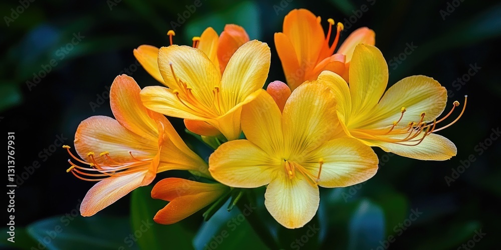 Fototapeta premium A bunch of yellow flowers with green stems. The flowers are in a dark background