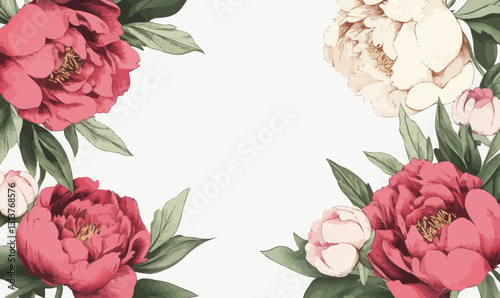 Minimalist Peony Vector Floral Frame for Wedding Invitations and Greeting Cards