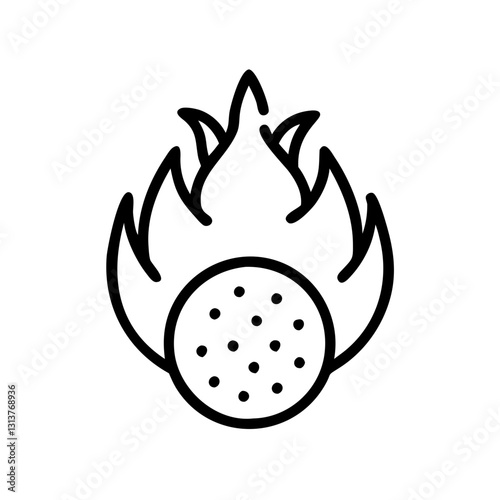 Dragonfruit pitahaya icon with flames in a minimalistic design