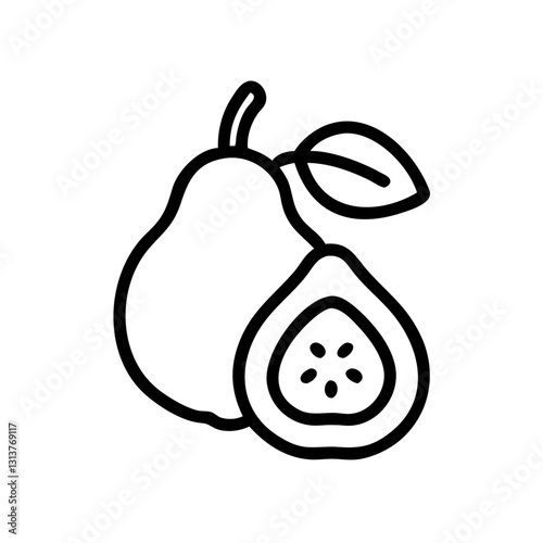 Guava fruit with sliced section illustrated on a white background