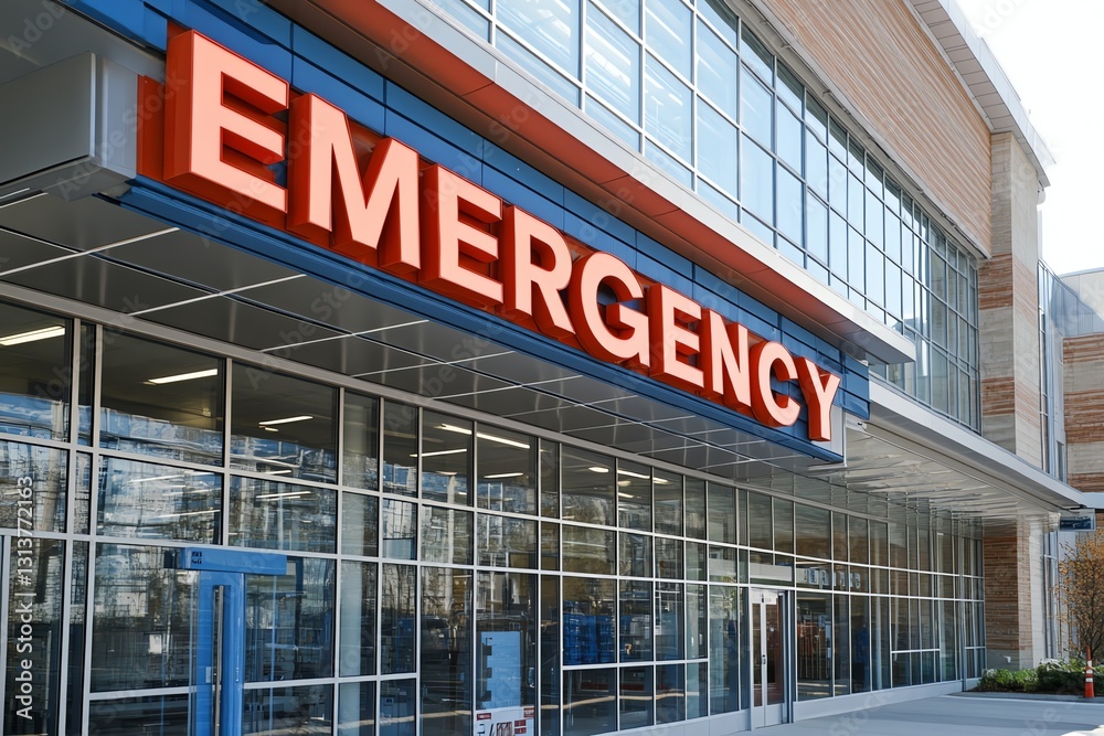 Fototapeta premium Emergency Room Entrance at Hospital Modern Medical Facility Building Front View