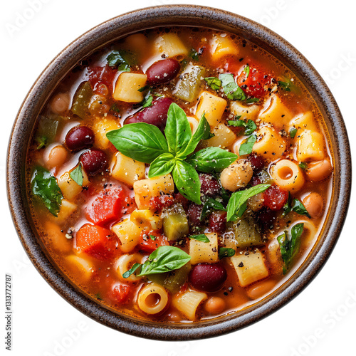A Bowl of Italian Minestrone Hearty Vegetable Soup Isolated on Transparent Background